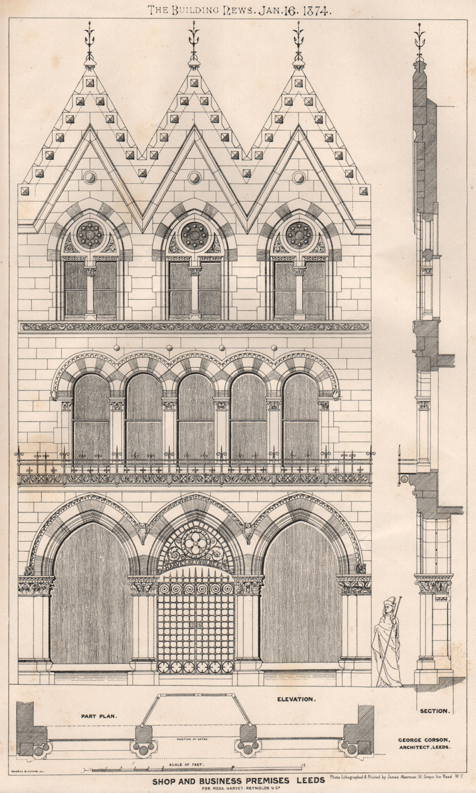 Shop & business premises, Leeds, for Harve Reynolds & Co. Yorkshire 1874 print